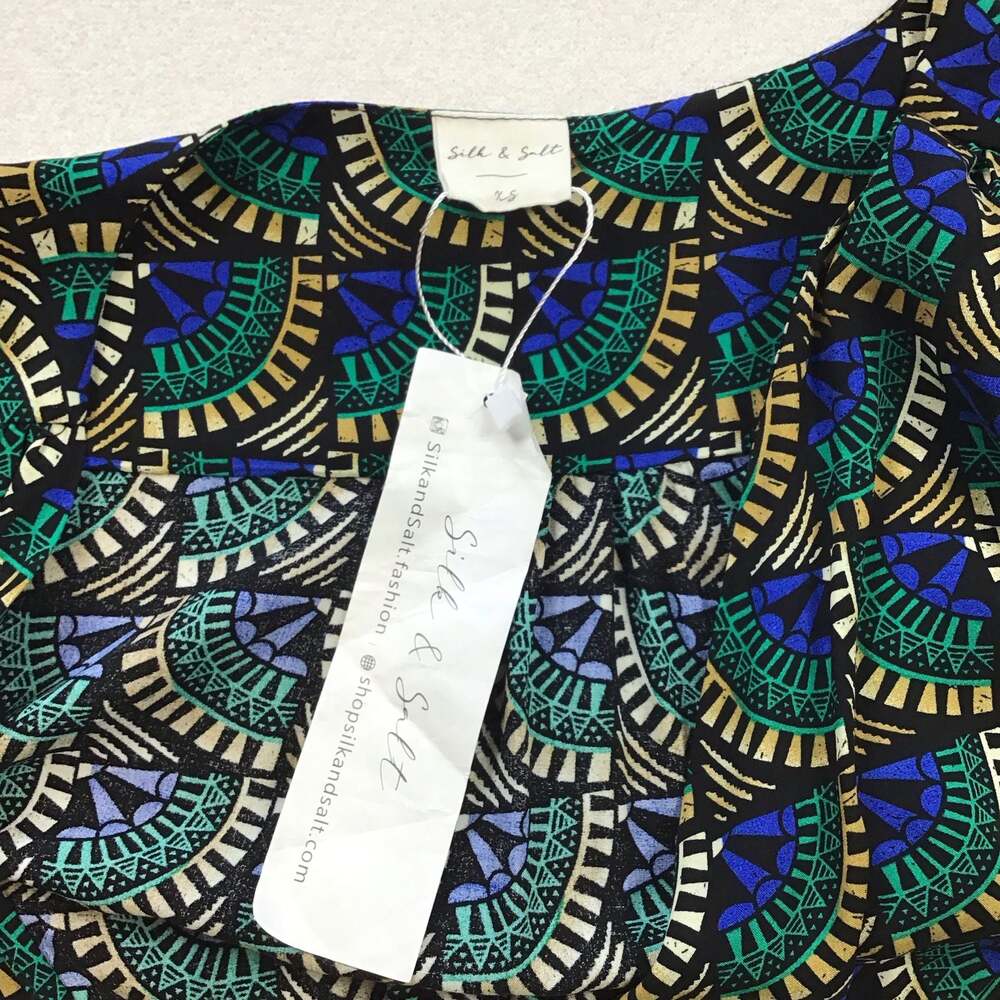 Silk & Salt Geometric Print Wrap Midi Dress Size XS Boho Flirty NWT - Picture 6 of 13